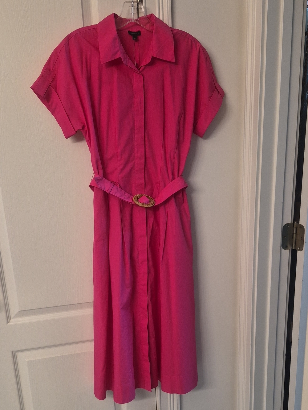 Talbots Fuchsia Button-Front Midi Shirt Dress with Belt